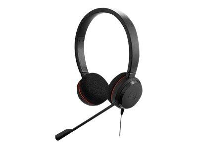 Schwarzes Over-Ear-Headset mit verstellbarem Kopfbügel, Schaum-Ohrpolstern und an der linken Seite angebrachtem Boom-Mikrofon.