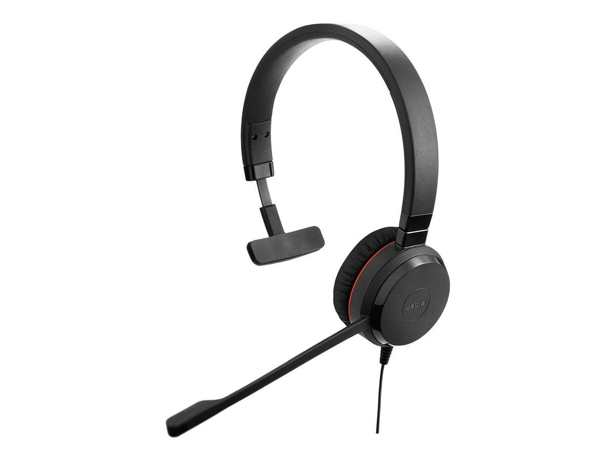 Schwarzes Over-Ear-Headset mit Mikrofon-Boom und Kabel auf weißem Hintergrund.