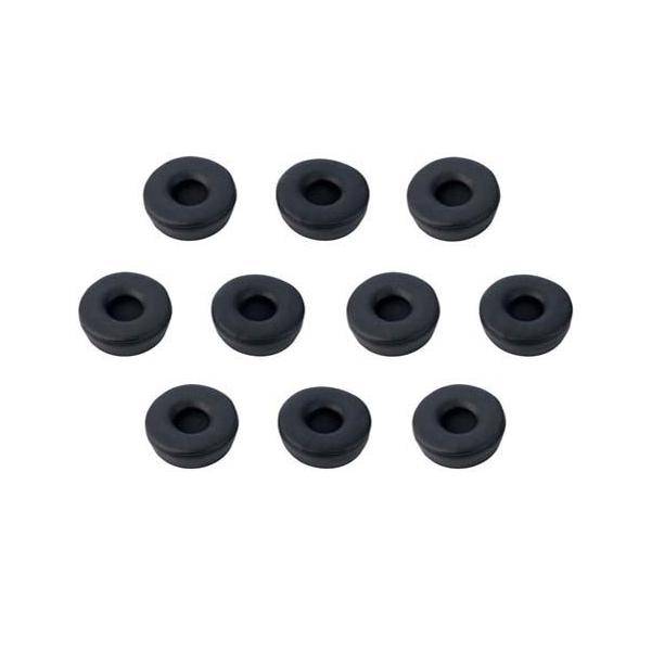 Zehn schwarze Gummidurchführungen, gleichmäßig in zwei Reihen angeordnet, zum Schutz oder zur Isolierung von Drähten, die durch Löcher geführt werden.