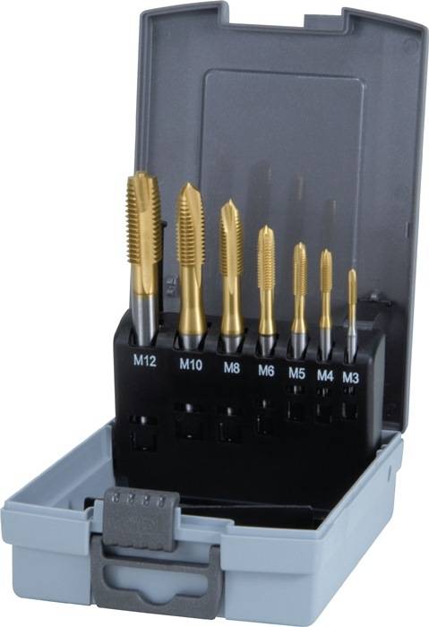 Maschinengewindebohrerset DIN 371/376 B M3-M12 7tlg.HSS TiN Ku.-Kass.RUKO
