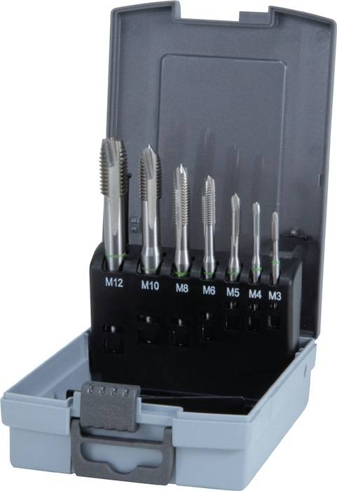 Maschinengewindebohrerset DIN 371/376 B M3-M12 7tlg.HSS-Co5 Ku.-Kass.RUKO