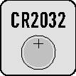 Eine CR2032-Knopfzellenbatterie mit einem '+'-Symbol, das die Plusseite anzeigt.