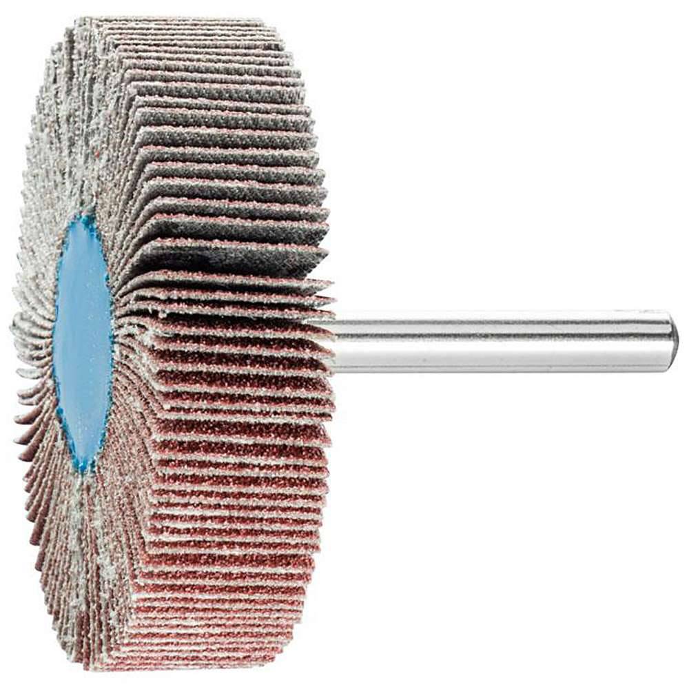 Fächerschleifer - PFERD - Korund A - Schaft-Ø 6 x 40 mm - Korngröße 80 - Bezeichnung F 6015/6 A 80 - Maße (D x T) 60 x 15 mm - empf. Drehzahl 630