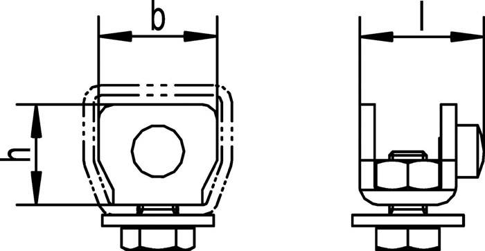 Diese Abbildung ist eine technische Zeichnung, die zwei verschiedene Ansichten einer mechanischen Komponente darstellt und die mit 'b' beschriftete Dimension hervorhebt.