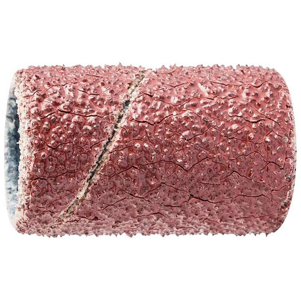 Nahaufnahme eines rosa, strukturierten zylindrischen medizinischen Präparats mit einer diagonalen Narbe oder einem Riss auf weißem Hintergrund.