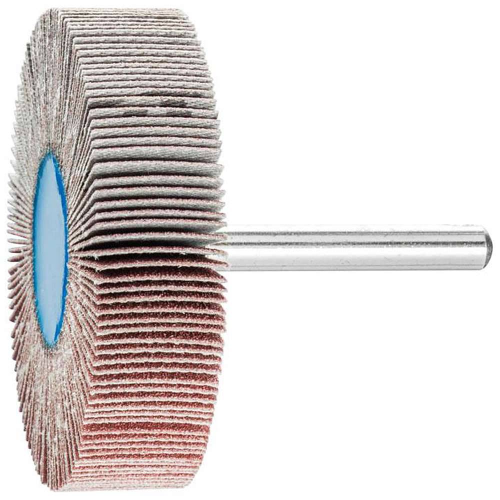 Fächerschleifer - PFERD - Korund A - Schaft-Ø 6 x 40 mm - Korngröße 120 - Bezeichnung F 6015/6 A 150 - Maße (D x T) 60 x 15 mm - empf. Drehzahl 6