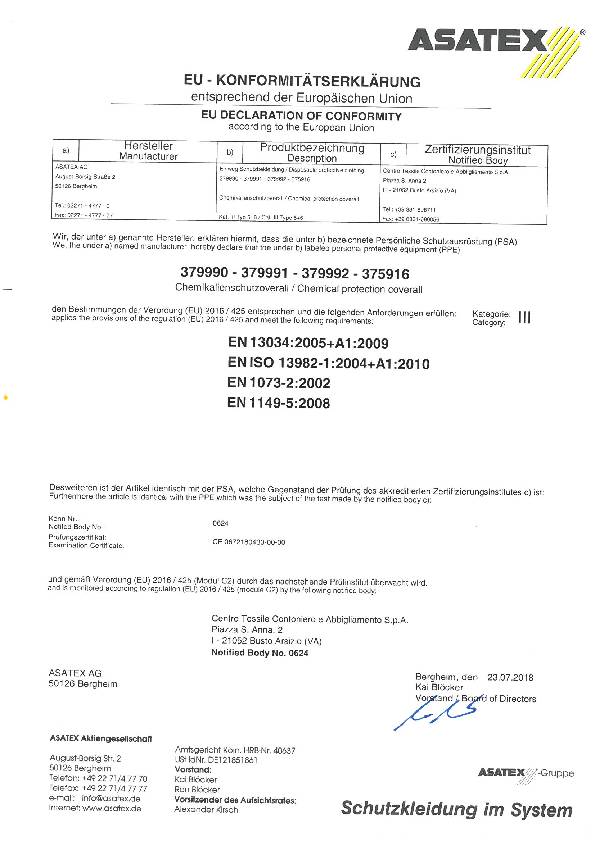 Schutzoverall CoverTex® Gr.XXXL blau PSA III COVERTEX