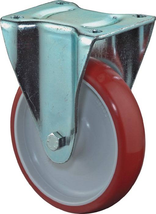 Bockrolle D.80mm Trgf.120kg Polyurethan,rot Platte L104xB80mm BS ROLLEN