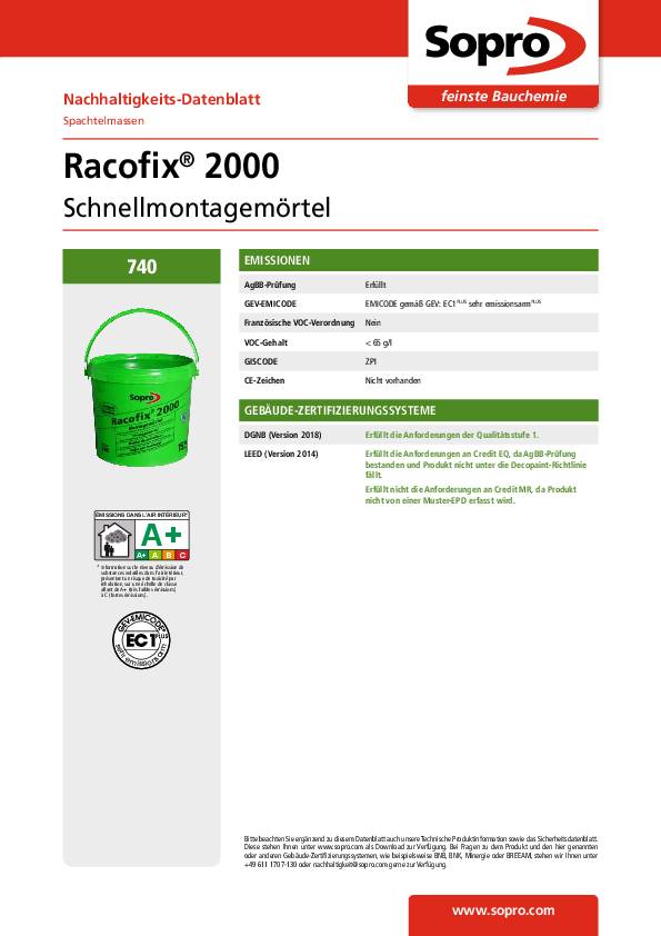 Montagemörtel Racofix® 2000 1:3 Raumteile (Wasser/Mörtel) 1kg Eimer SOPRO