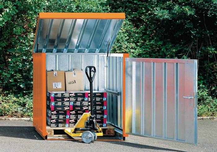 Materialbox B1420xT1080xH1470mm Dach hochklappbar verz.mont.m.Bodenrahmen