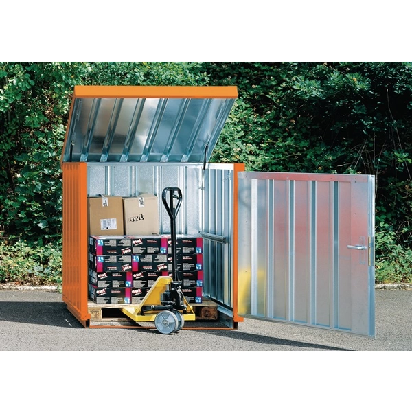 Materialbox B1420xT1080xH1470mm Dach hochklappbar verz.mont.m.Bodenrahmen Materialbox B1420xT1080xH1470mm Dach hochklappbar verz.mont.m.Bodenrahmen