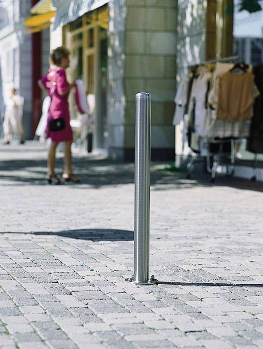 Sperrpfosten VA natur D.102mm m.Bodenhülse m.Abschlusskappe URBANUS