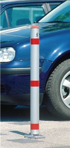 Sperrpfosten Alu.rot-weiß Kippbar,auf Bodenanker m.Spitzkappe
