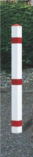 Sperrpfosten STA rot-weiß Kippbar,auf Bodenanker m.Spitzkappe