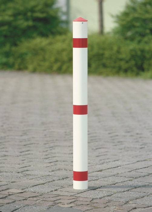 Sperrpfosten STA rot-weiß D.76mm Zum Aufdübeln m.Spitzkappe URBANUS