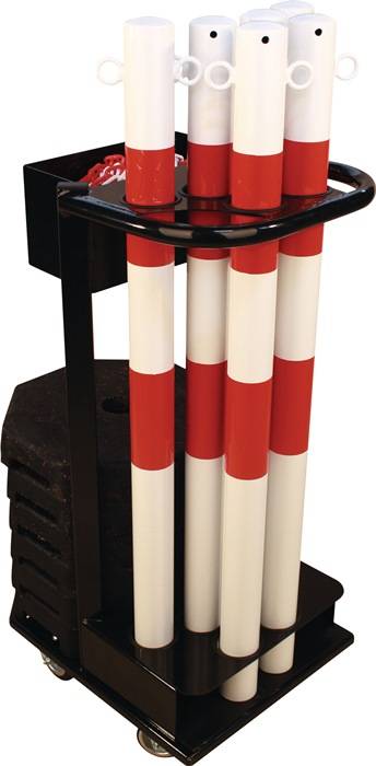 Sperrpfostenset STA rot/weiß m.Transportwagen D60xH1000mm 6Pfosten u.Kette à 25m