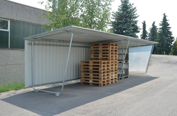 Überdachung Anbau-EH eins.B4300xH2250xT2330mm Pultdach Profilbl.grauweiß WSM