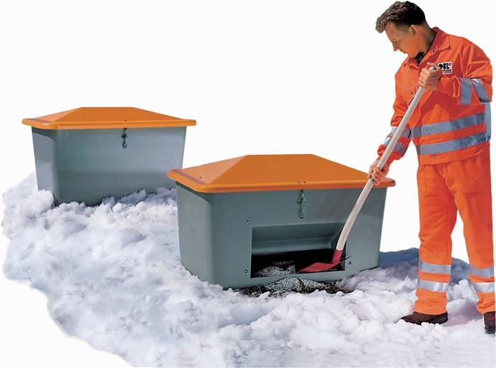 Streugutbehälter L1630xB1210xH1010mm 1100l GFK grau/orange m.Entnahmeöffnung