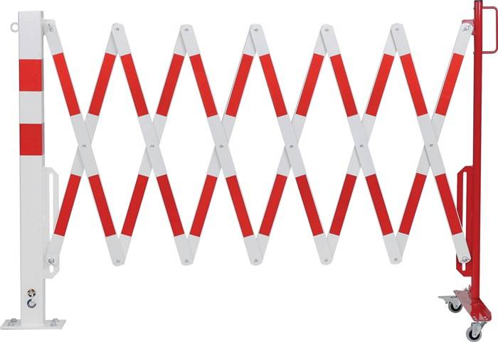 Sperrpfosten L4000xH1000mm m.Scherengitter z.Aufschr.rot/weiß 71x70mm