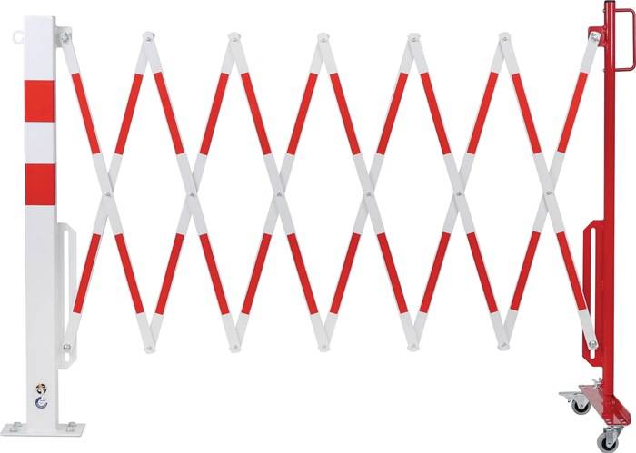 Sperrpfosten L3600xH1000mm m.Scherengitter z.Aufschr.rot/weiß