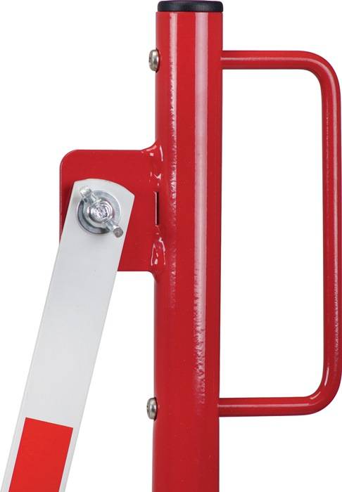 Sperrpfosten L3600xH1000mm m.Scherengitter z.Aufschr.rot/weiß