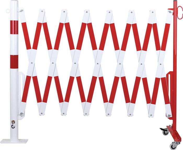Sperrpfosten L4000xH1000mm m.Scherengitter z.Aufschr.rot/weiß D.60mm