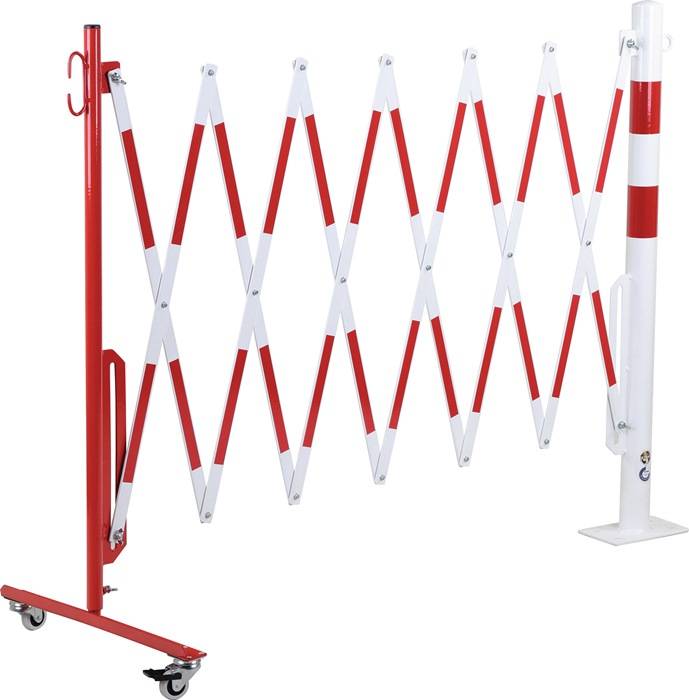 Sperrpfosten L3600xH1000mm m.Scherengitter z.Aufschr.rot/weiß D.60mm