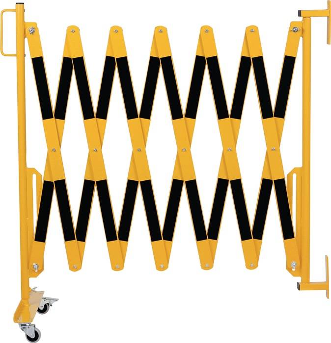 Scherengitter L4000xH1000mm m.Wandhalterung u.Rollenfuß gelb/schwarz