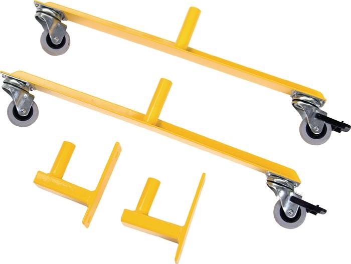 Scherengitter L3600xH1000mm m.Wandhalterung u.Rollenfuß gelb/schwarz