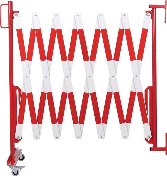 Scherengitter L4000xH1000mm m.Wandhalterung u.Rollenfuß rot/weiß