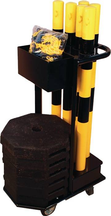 Sperrpfostenset STA schwarz/gelb m.Wagen D60xH1000mm 6 Pfosten u.Kette à 25m