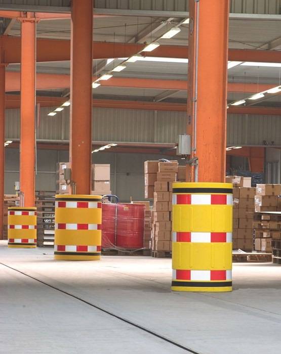 Säulen- u.Pfostenschutz H.1100mm f.Pfostenmaß 160x160mm HDPE gelb m.Warnstreifen