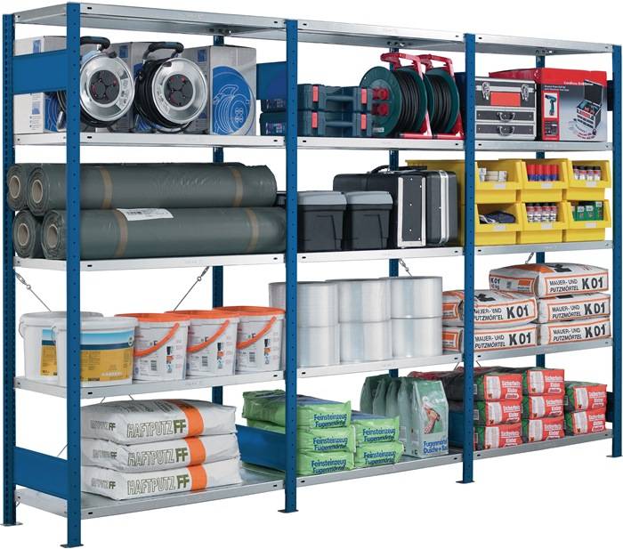 Steckregal H2500xB1000xT500mm Grundregal 6 Stahlböden Trgf.250kg verz.SCHULTE