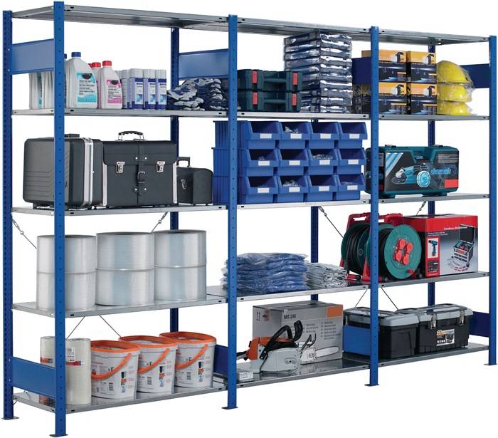 Steckregalsystem H2500xB1000xT300mm Anbauregal 6Stahlböd. Trgf.150kg verz./blau
