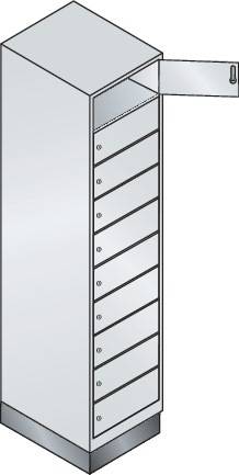 Fächerschrank H1800xB420xT500mm m.Sockel Anz.Fächer 10 lichtgrau/enzianblau C+P
