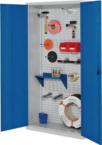 Flügeltürenschrank H1950xB1000xT410mm lichtgrau Vollblechtüren Schlitzplatte