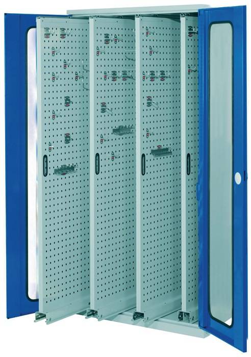 Vertikalschrank H1950xB1000xT600mm grau/blau 4 Auszüge Fächer Sichtfenstert.