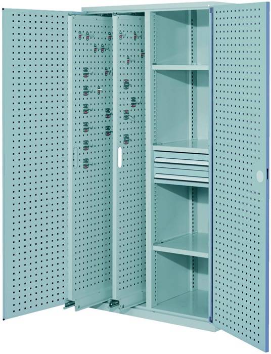 Vertikalschrank H1950xB1000xT600mm grau 2Ausz.3Fächer SL2x100mm Lochplattent.