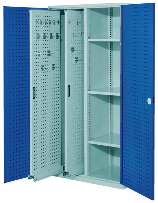 Vertikalschrank H1950xB1000xT600mm grau/blau 2 Auszüge 3 Fächer Lochplattent.