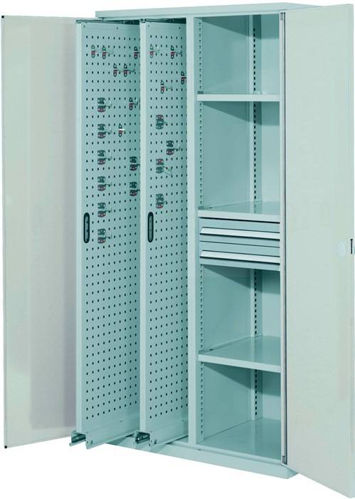 Vertikalschrank H1950xB1000xT600mm grau 2Auszüge 3Fächer SL2x100mm Doppelwandt.