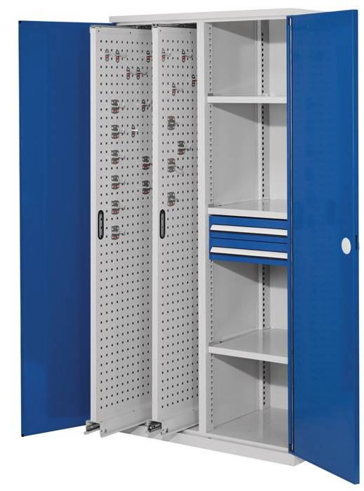 Vertikalschrank H1950xB1000xT600mm grau/blau 2Ausz.3Fächer SL2x100mm Doppelwandt