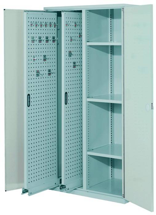 Vertikalschrank H1950xB1000xT600mm lichtgrau 2 Auszüge 3 Fächer Doppelwandt.