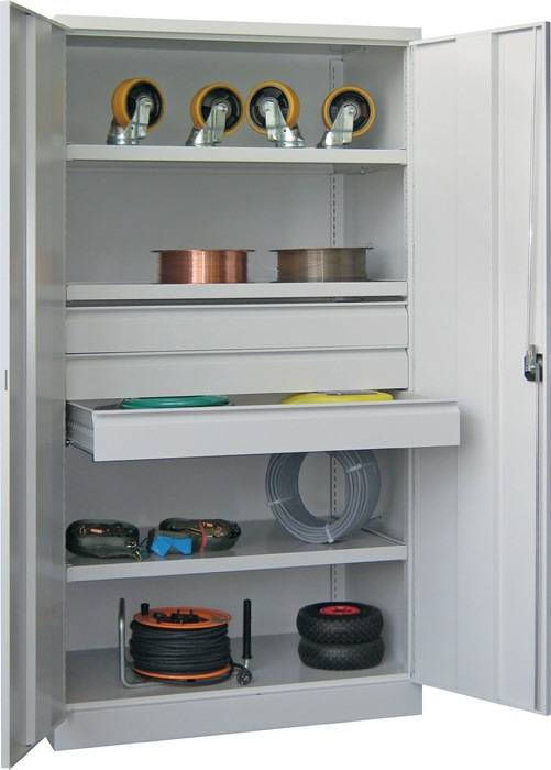 Schwerlastschrank Basic H1950xB1040xT630mm lichtgrau 3 Fbd.Schub.3x125mm PAVOY