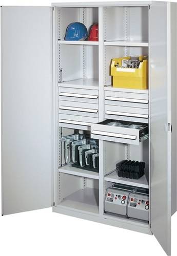 Schwerlastschrank H1950xB1000xT600mm lichtgrau 6 Fbd.Schubl.6x125mm