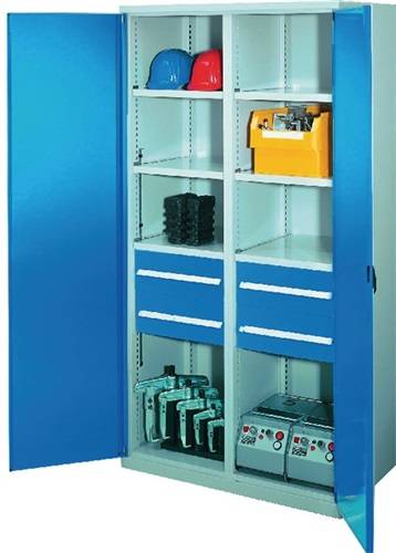 Schwerlastschrank H1950xB1000xT600mm lichtgrau/enzianblau 6 Fbd.Schubl.4x175mm