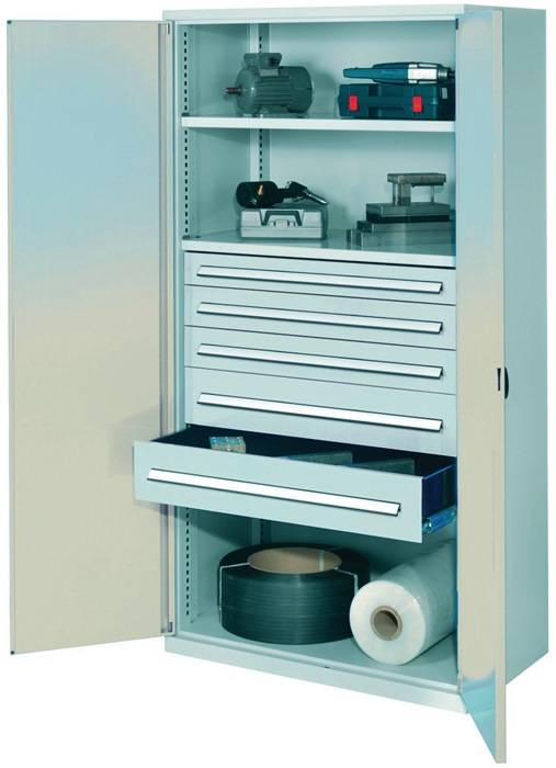 Schwerlastschrank H1950xB1000xT600mm grau 2Fbd. 1x100,2x125,2x175mm Trgf.160kg