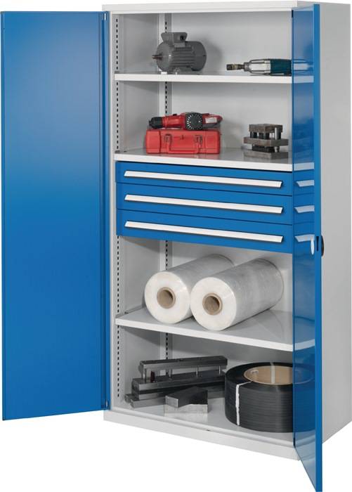 Schwerlastschrank H1950xB1000xT600mm grau/blau 3Fbd.1x100,2x125mm Trgf.160kg