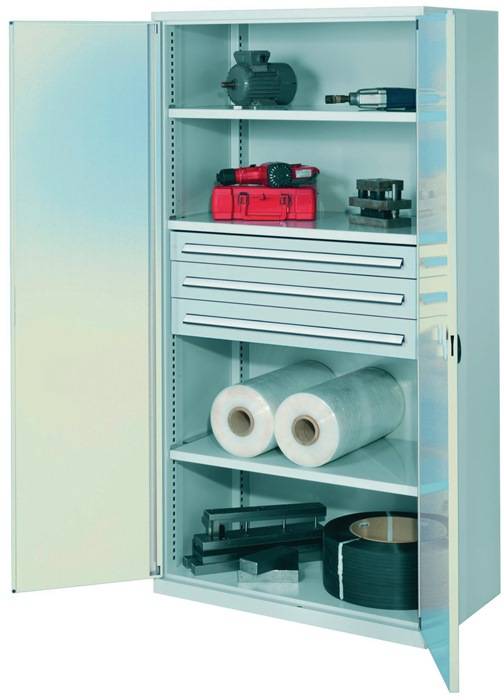 Schwerlastschrank H1950xB1000xT600mm lichtgrau 3 Fbd.1x100,2x125mm Trgf.160kg