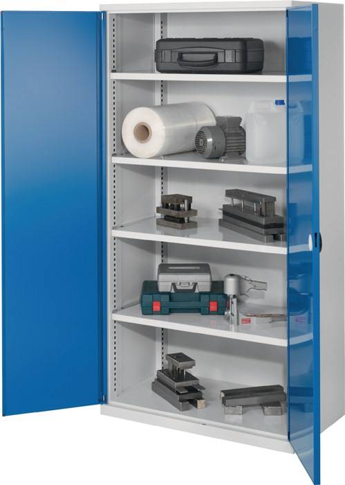 Schwerlastschrank H1950xB1000xT600mm lichtgrau/enzianblau 4 Fachböden Trgf.160kg