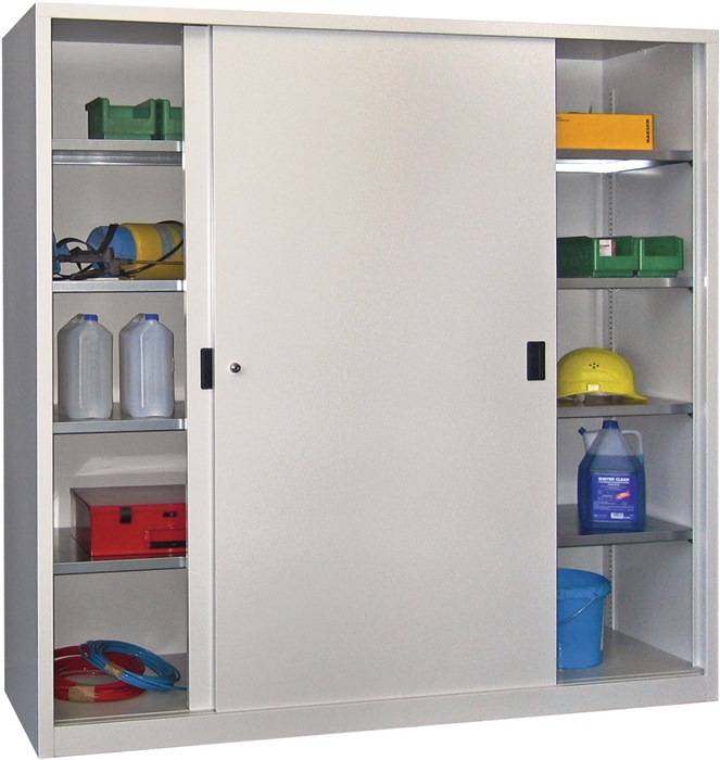 Schiebetürenschrank H1950xB2000xT600mm lichtgrau 8Fbd.m.Trennw.Vollblechtüren